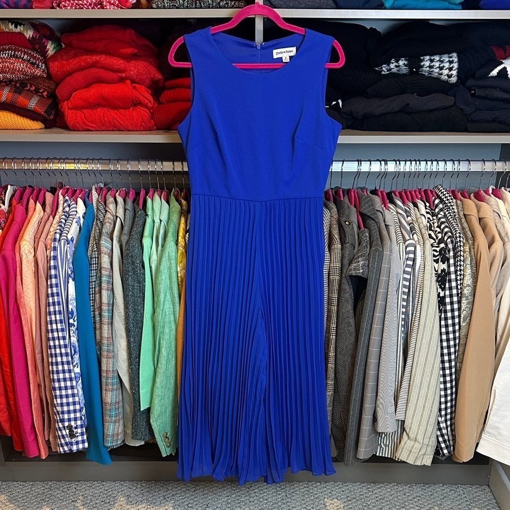 Shelby & Palmer blue sleeveless pleated lined cropped jumpsuit size 6